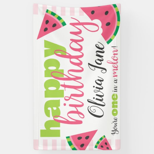 Eine in Melon Watermelon Happy Birthday Custom Banner (Vertikal)