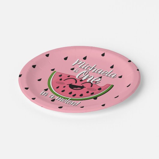 Eine in Melon Watermelon Niedlich Pink Erstgeburt Pappteller (Schrägansicht)