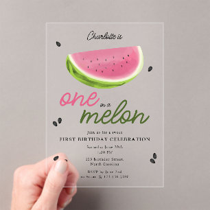 Eine in Melon Watermelon Sommer 1. Geburtstag Acryleinladungen