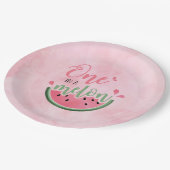 Eine in Melon Watermelon Wasserfarbe 1. Geburtstag Pappteller (Schrägansicht)