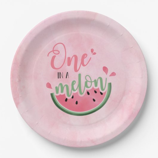 Eine in Melon Watermelon Wasserfarbe 1. Geburtstag Pappteller (Vorderseite)