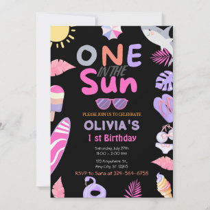 Eine in Sun Pink Girl Beach 1. Geburtstagsparty Einladung