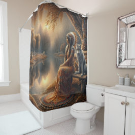 Eine indische Indianerin und ihr treuer Wolfskamer Duschvorhang