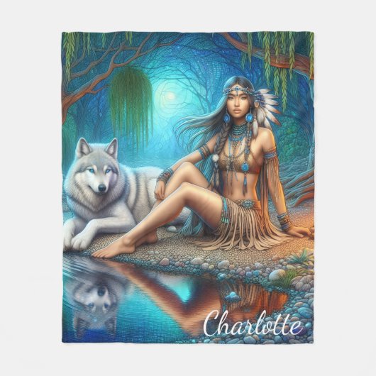 Eine indische Indianerin und ihr treuer Wolfskamer Fleecedecke (Vorderseite)