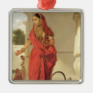 Eine indische Tänzerin mit einer Huka, 1772 (Öl Silbernes Ornament