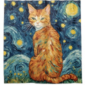 Eine Ingwer-Katze in der Sternennacht Duschvorhang (Vorderseite)