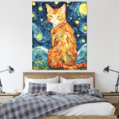 Eine Ingwer-Katze in der Sternennacht Leinwanddruck (Insitu (Schlafzimmer))