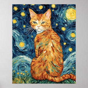 Eine Ingwer-Katze in der Sternennacht Poster