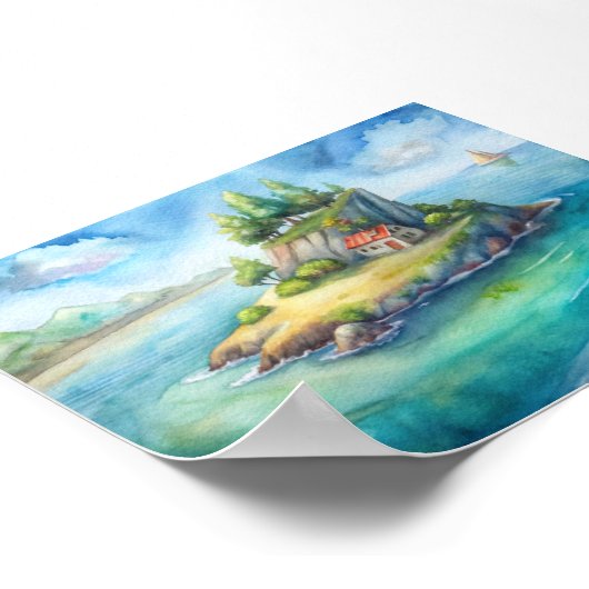 eine Insel mitten im Meer Poster (Ecke)