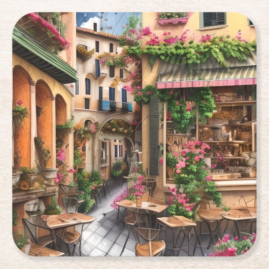 Eine italienische Street Scene Ephemera Design Ser Rechteckiger Pappuntersetzer (Vorderseite)