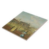 Eine junge Dame mit ihrem Hund vor einem Garten Fliese (Seite)