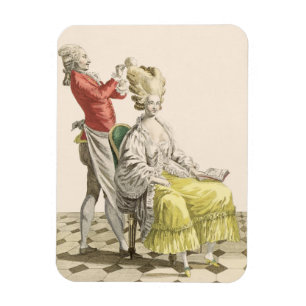 Eine junge Frau in einem Peignoir mit ihrem Magnet