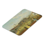 Eine junge Frau mit ihrem Hund vor einem Garten (s Magnet (Linke Seite)