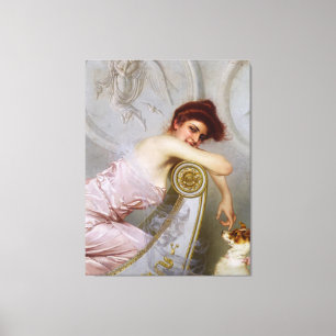 Eine junge Frau mit ihrem Welpen von Vittorio Corc Leinwanddruck