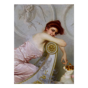 Eine junge Frau mit ihrem Welpen von Vittorio Corc Poster