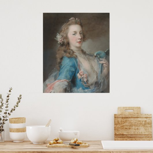 Eine junge Frau mit Papagei Poster (Küche)