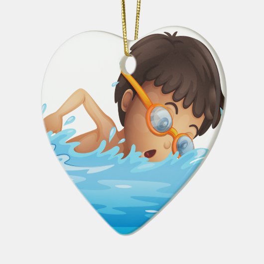 Eine junge Jungenschwimmen mit gelbe Schutzbrillen Keramikornament (Links)