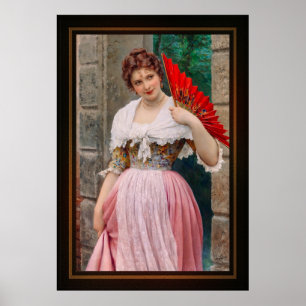 Eine junge Lady mit einem roten Fan von Eugen von Poster