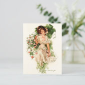 Eine junge Lady pickt Rose Postkarte (Stehend Vorderseite)