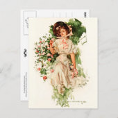Eine junge Lady pickt Rose Postkarte (Vorne/Hinten)