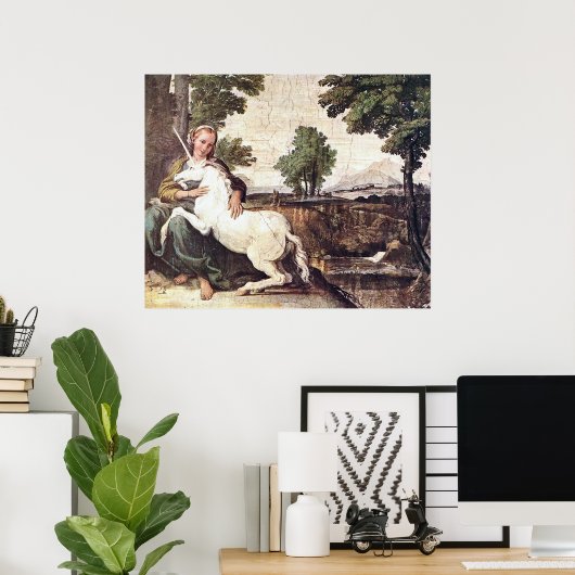 Eine Jungfrau mit einem Einhorn von Domenico Zampi Poster (Heimbüro)