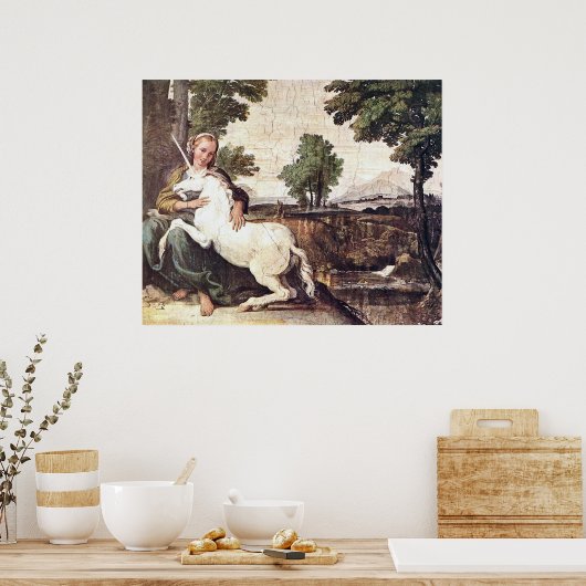 Eine Jungfrau mit einem Einhorn von Domenico Zampi Poster (Küche)