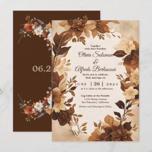 Eine Kaffee- und Creme-Herbst-Blumenhochzeit Einladung