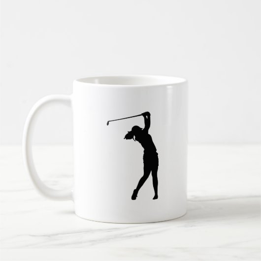 Eine Kaffeetasse mit einem Golf-Silhouettendesign, (Links)