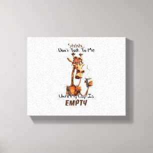 Eine kalte Giraffe mit einer Tasse Kaffee  Leinwanddruck