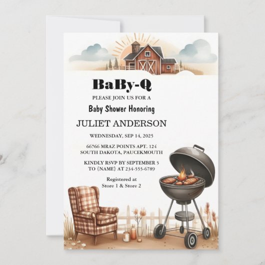 Eine Karierte Babyq Fun Food Steak Beef Grillen Ba Einladung (Vorderseite)