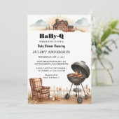 Eine Karierte Babyq Fun Food Steak Beef Grillen Ba Einladung (Stehend Vorderseite)