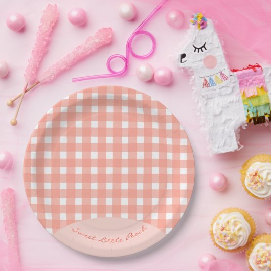 Eine Karierte Pfirsichdusche Pappteller (Party)