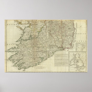 Eine Karte des Königreiches Irland-Südteils Poster