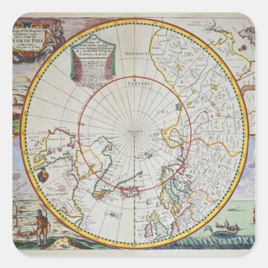 Eine Karte des Nordpols Quadratischer Aufkleber (Vorderseite)