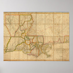 Eine Karte des Staat von Louisiana Poster