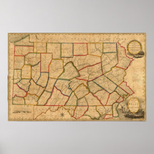Eine Karte des Staat von Pennsylvania Poster
