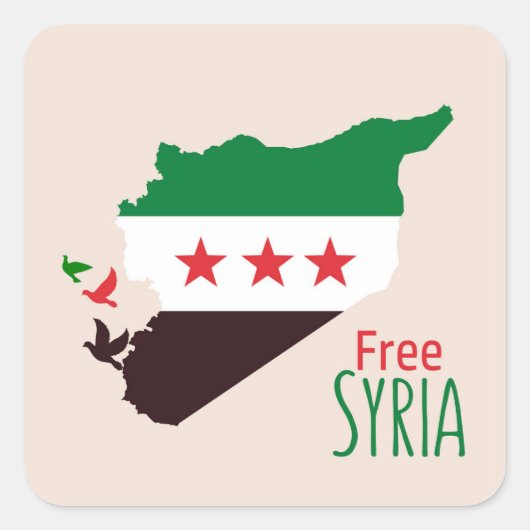 Eine Karte Syriens mit der "Revolution Flag" Quadratischer Aufkleber (Vorderseite)