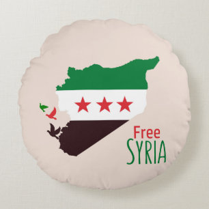 Eine Karte Syriens mit der "Revolution Flag" Rundes Kissen