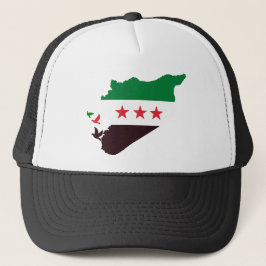 Eine Karte Syriens mit der "Revolution Flag" Truckerkappe