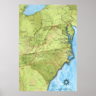 Eine Karte wichtiger Orte für Südost-Amerikanische Poster