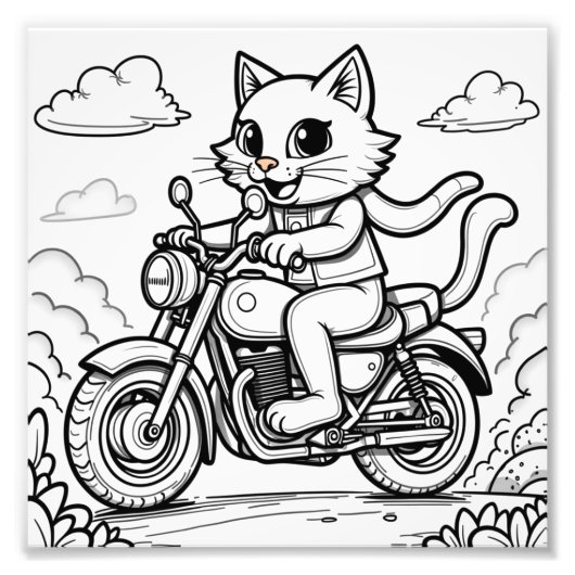eine Katze, die mit dem Motorrad fährt Fotodruck (Vorne)