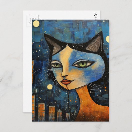 Eine Katze in der Stadt Postkarte (Vorne/Hinten)