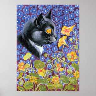 Eine Katze in einem Meer von Blumen, Louis Wain Poster