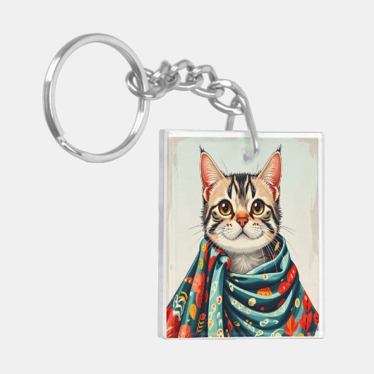 eine Katze in einer Decke Schlüsselanhänger (Vorderseite links)