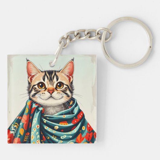 eine Katze in einer Decke Schlüsselanhänger (Rückseite)