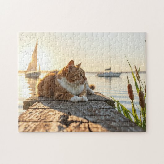 Eine Katze mit dem Rohrkolben Puzzle (Horizontal)