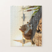 Eine Katze mit dem Rohrkolben Puzzle (Vertikal)