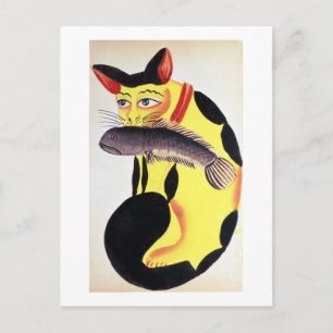 Eine Katze mit einem Fisch im Mund, aus dem Rudyar Postkarte