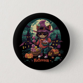 eine Katze mit einem Korb von Blume und einer Katz Button