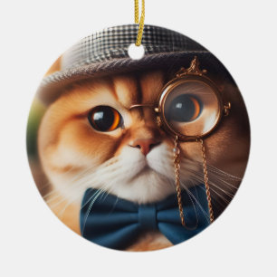 Eine Katze mit einem Monokel VII Keramik Ornament